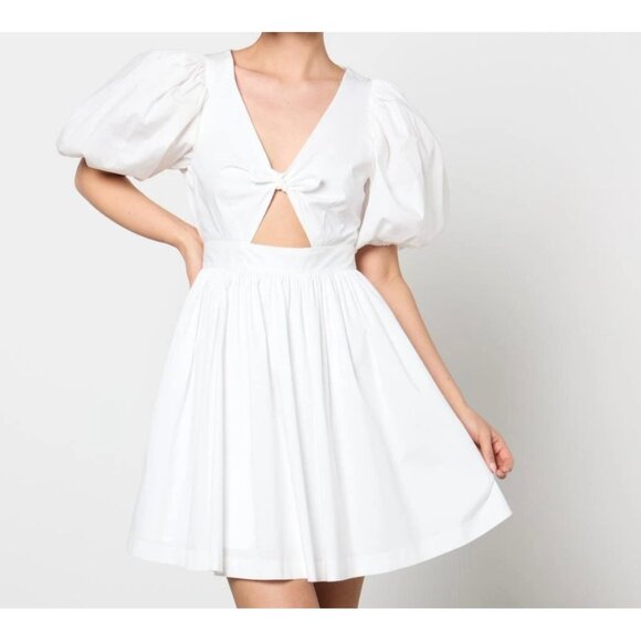 Rotate Birger Christensen Organic Cotton A Line Mini Dress Cutout Minimalist Whi - Picture 1 of 15